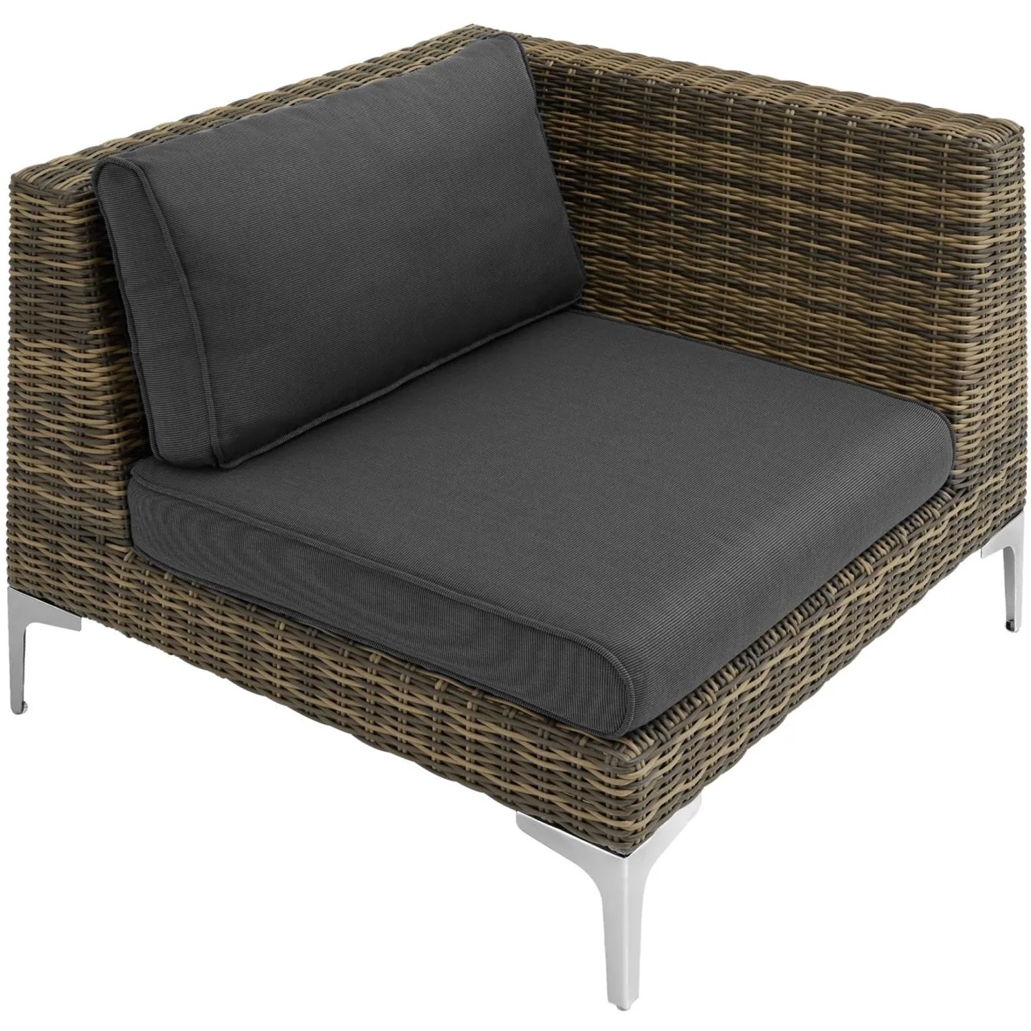 Tectake Modulares Aluminium Rattanset Villanova Linkes Eckelement Wetterfest und Uv Beständig  89 x 89 x 72 cm Anthrazit Meliert