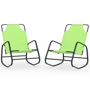 Zwei grüne Furnicato Schaukelliegen aus Stahl und Textilene. Sonnenliegen Set für Garten und Terrasse.