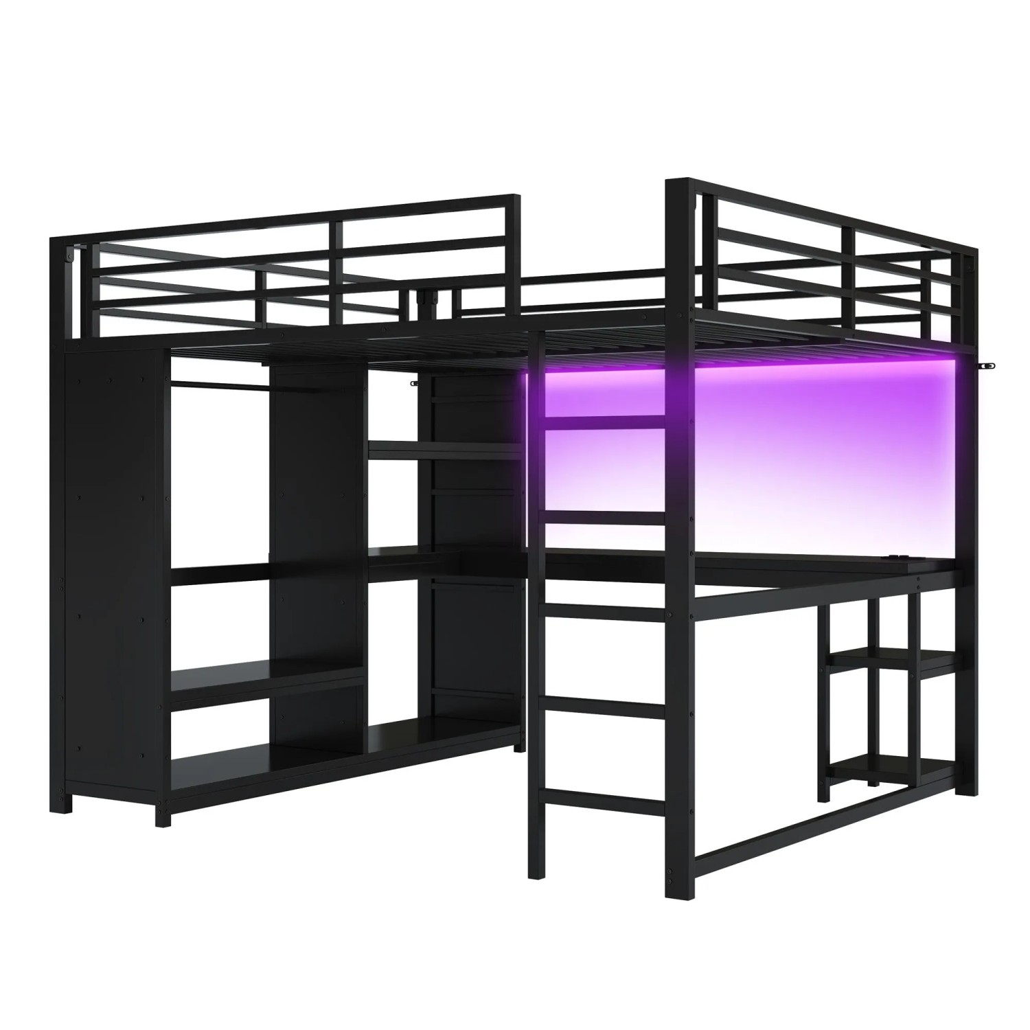 okwish Hochbett 160x200cm mit Schreibtisch und Kleiderschrank Jugendzimmer Schwarz ohne Matratze