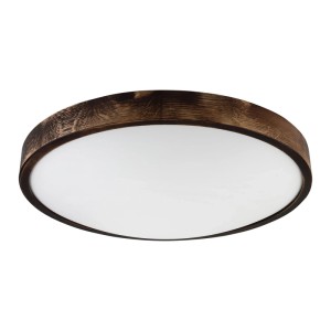 Lamkur LED-Deckenleuchte Anello Smoky, Ø 47 cm, Holz/Glas, rauchgrau.