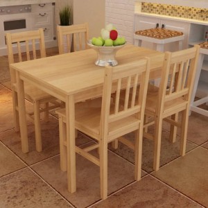 vidaXL Esstisch mit 4 Stühlen, Kiefernholz, naturfarben. Essgruppe für Esszimmer oder Küche.