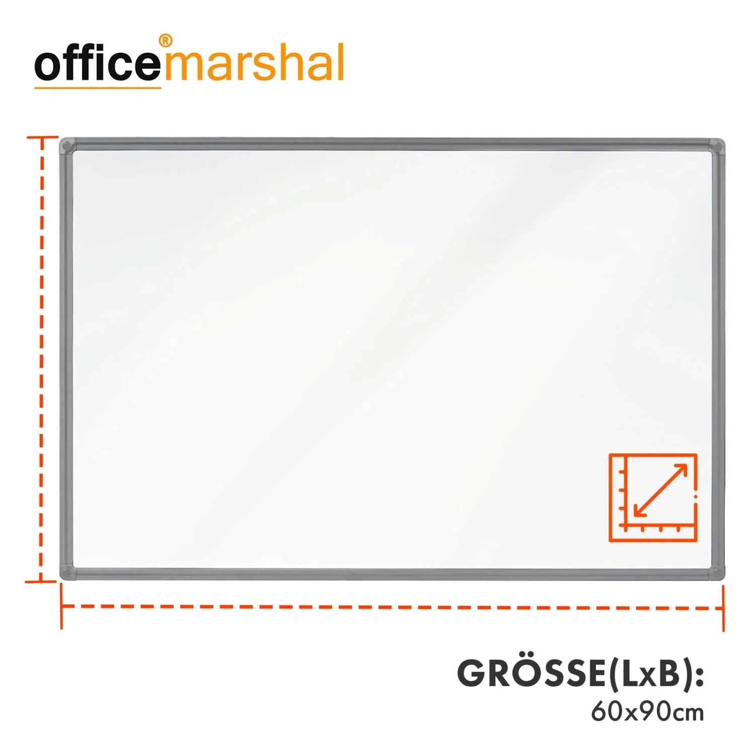 KARAT Whiteboard Office Marshal, 60x90 cm, mit Alurahmen in Silber. Magnettafel für Büro & Zuhause.