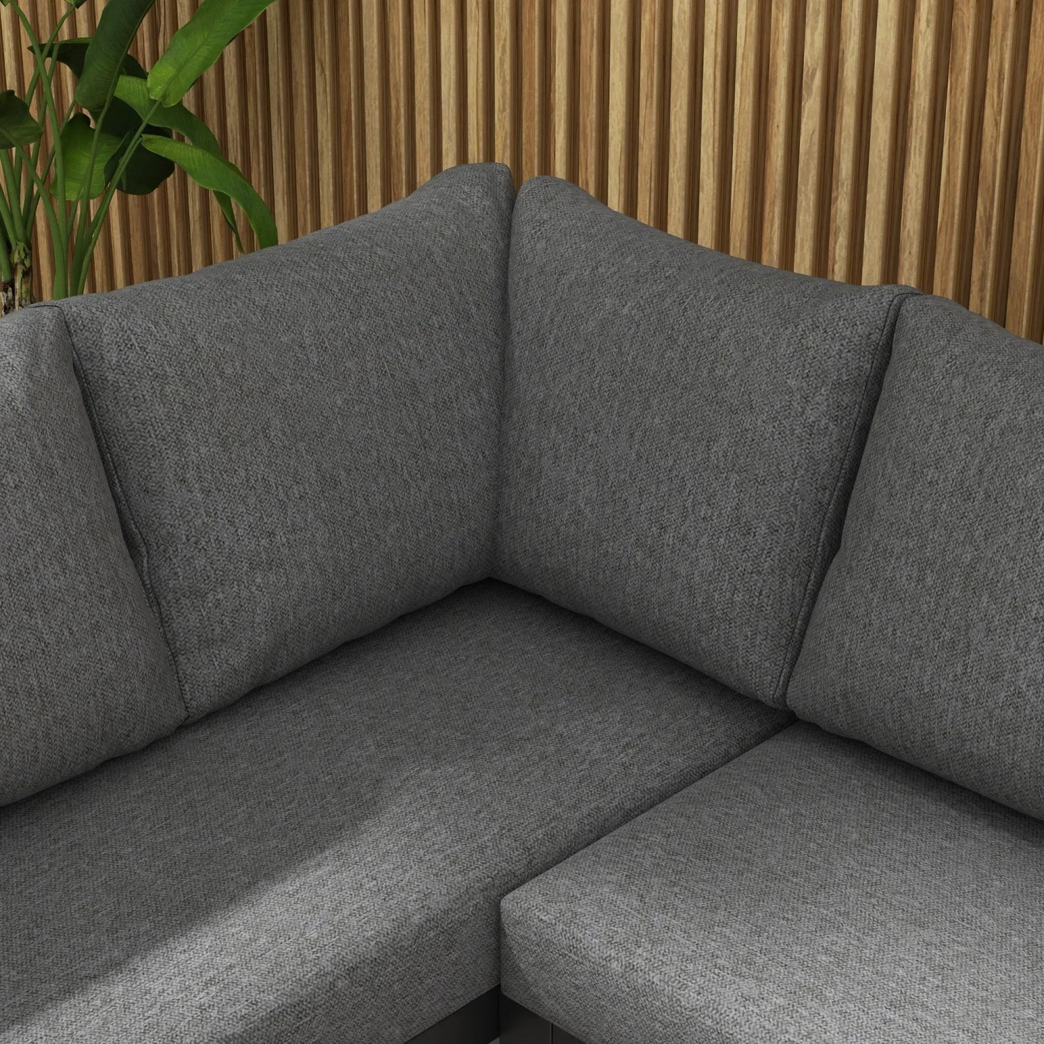 Detailaufnahme: Dunkelgraues Outsunny Garten Sofa Set aus Aluminium und Polyester mit Kissen.