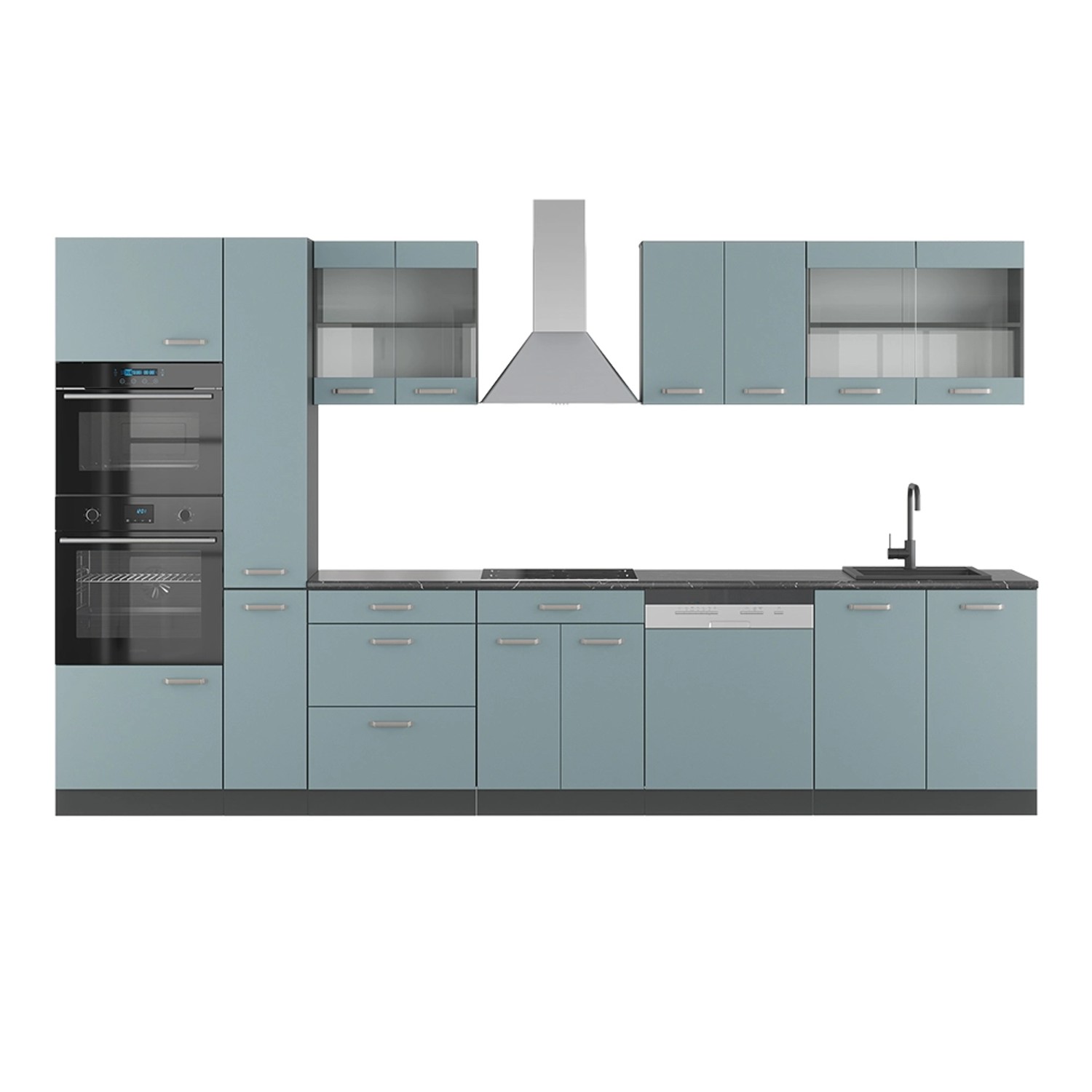 Vicco R-Line Küchenzeile Blau-Grau/Anthrazit 350 cm mit HochschrankAP Anthr günstig online kaufen
