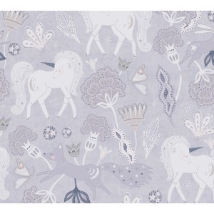 A.S. Creation Vliestapete Einhorn Blumen grau-rosa, detailreiches Muster für Kinderzimmer.