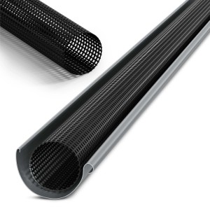 Schwarzes INEFA Dachrinnen Laubschutzgitter aus Polyethylen, passend für 125-180 mm Rinnen. Schützt vor Verstopfung.