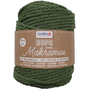 Glorex Makramee Garn, 5mm, 500g, gedreht, olivgrün. Baumwollkordel für DIY-Projekte.