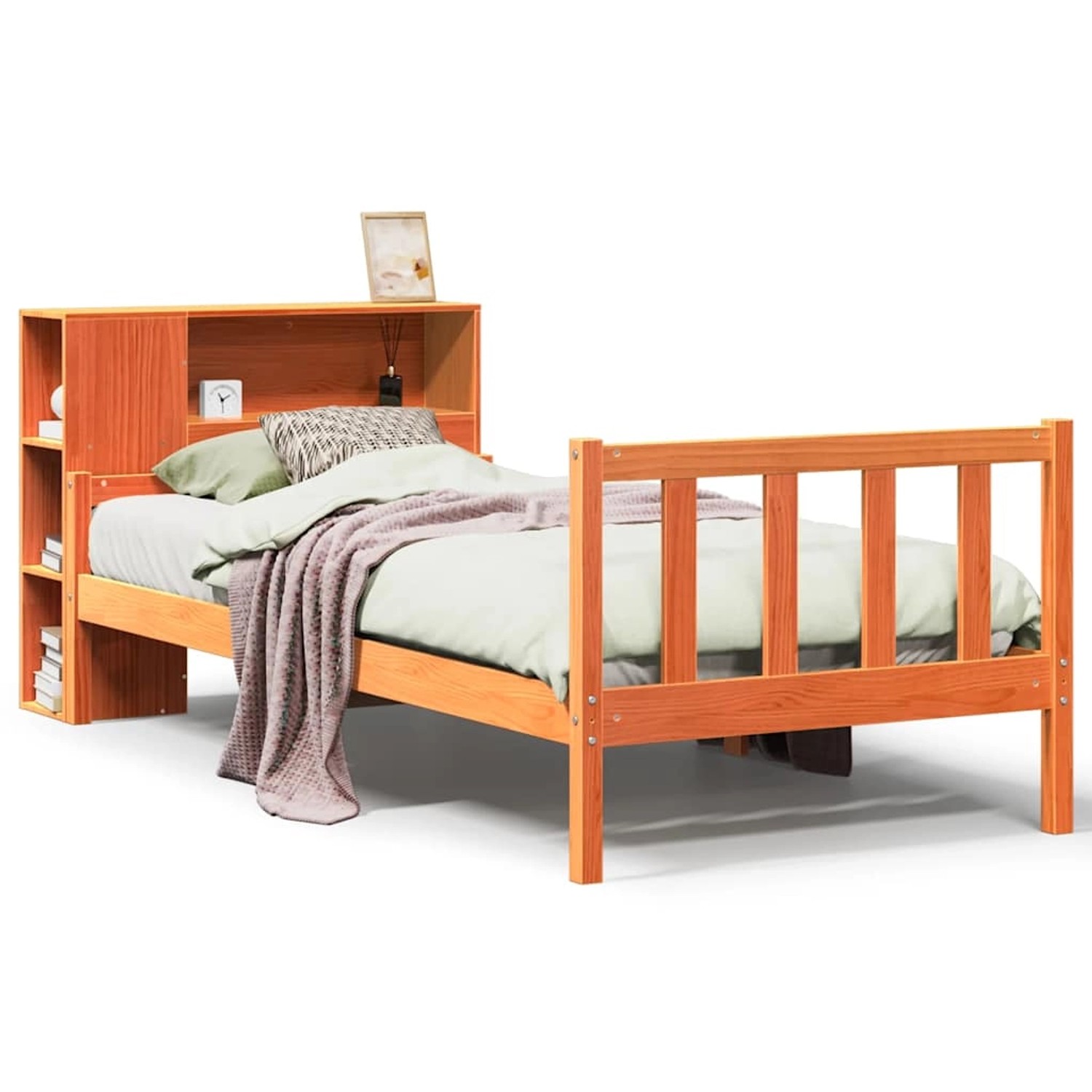 vidaXL Massivholzbett mit Regal ohne Matratze Wachsbraun 75x190 cm 3322113 günstig online kaufen