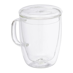 2er Set doppelwandige Kaffeegläser aus Borosilikatglas mit Deckel, transparent.