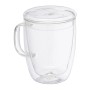 2er Set doppelwandige Kaffeegläser aus Borosilikatglas mit Deckel, transparent.