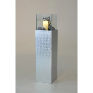 Vivanno Windlichtsäule Candela, 100cm, Blattsilber mit Glasaufsatz und Kerze.
