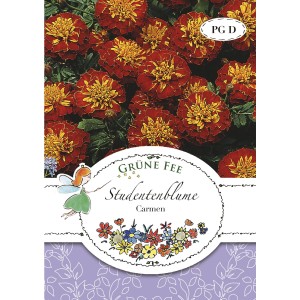 Grüne Fee Studentenblume Carmen Saatgut: Rostrote Blüten mit gelbem Rand, ideal für Beet und Balkon.