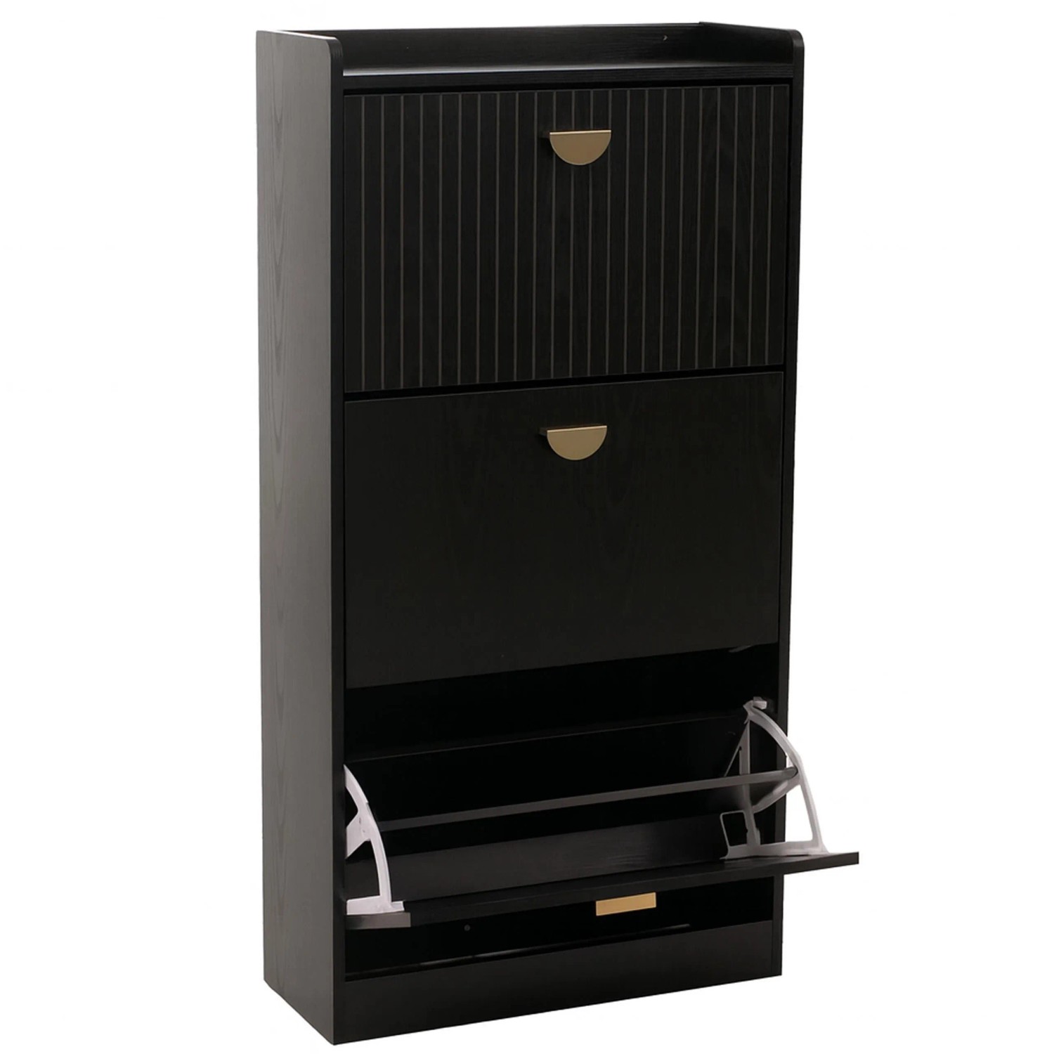 MCW Schuhschrank O39 MDF Melamin Metall 117x60x24cm Holzoptik Schwarz