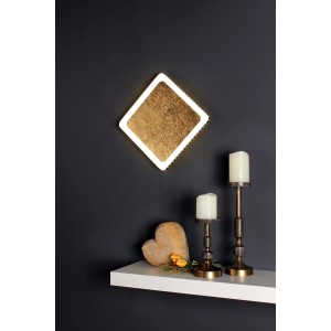 Moderne LED-Deckenleuchte Solaris in Gold, Weiß und Schwarz, 31x31 cm. Quadratische Form.
