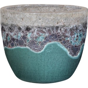 Runder Pflanztopf, 42x42x34 cm, in Weiß-Grün mit zweifarbiger Optik für Garten und Balkon.