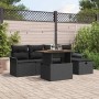 Schwarzes 6-tlg. vidaXL Garten-Sofa-Set aus Poly Rattan mit höhenverstellbarem Tisch.