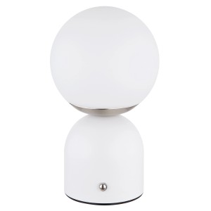 Weiße, matte Globo Tischleuchte Julsy aus Metall, 21 cm hoch. Moderne LED-Tischlampe mit Touchdimmer.