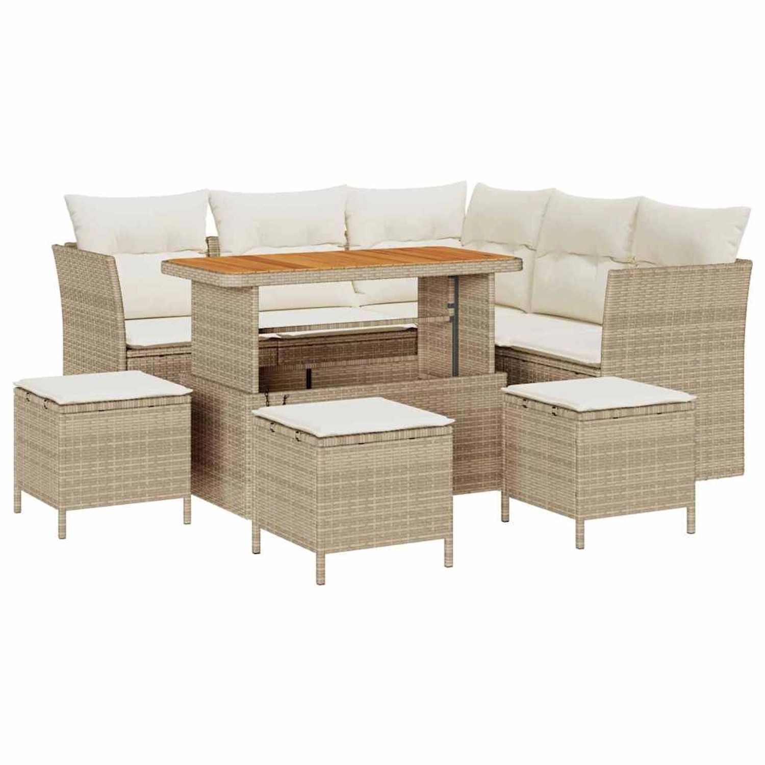 vidaXL 9-Teiliges Garten-Sofa-Set mit Kissen in Beige aus Poly Rattan und A günstig online kaufen