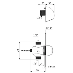 Delabie DU-Kombi TEMPOSOFT2 Selbstschluss-Ventil G 1/2B Unterputz, ROUND
