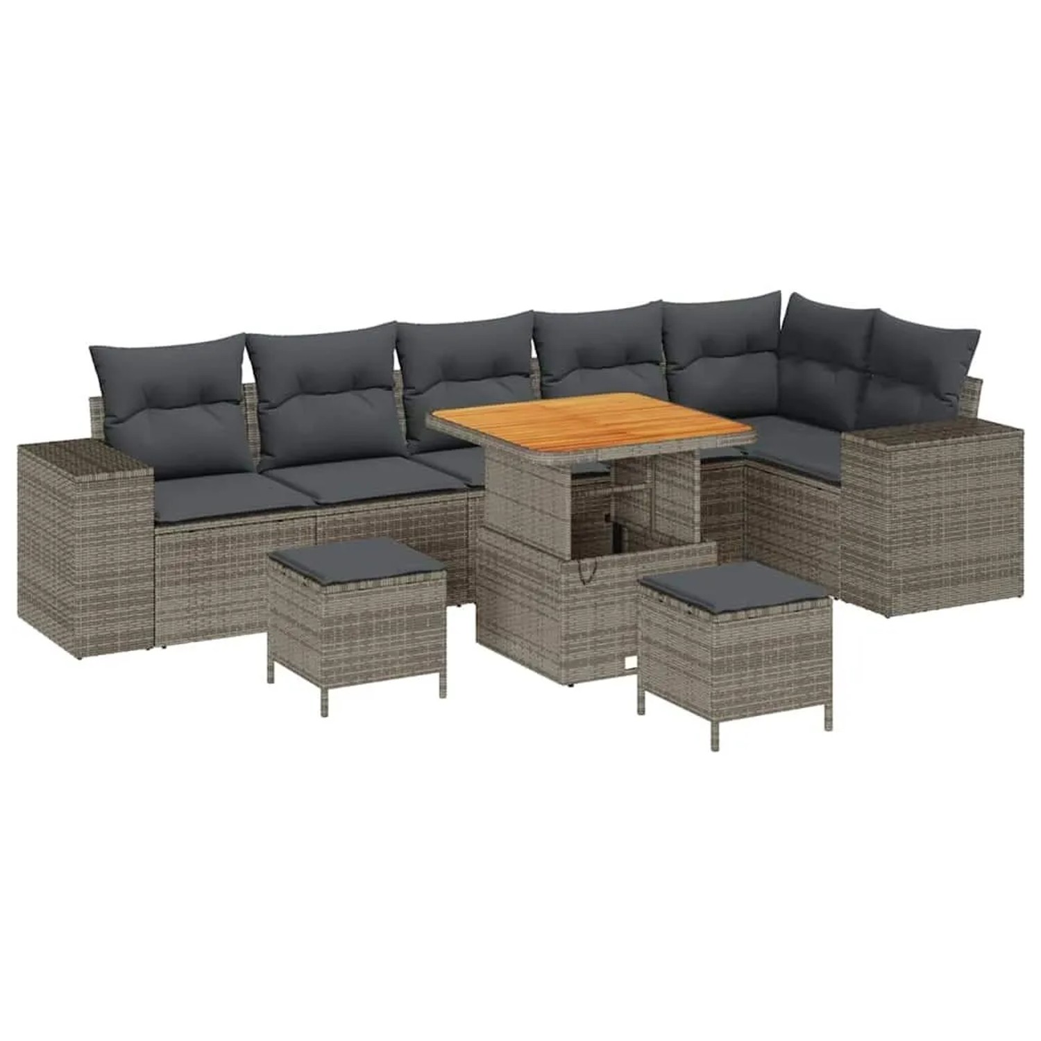 vidaXL Gartensofa-Set mit Kissen 9 Stk Grau Poly-Rattan 3363973