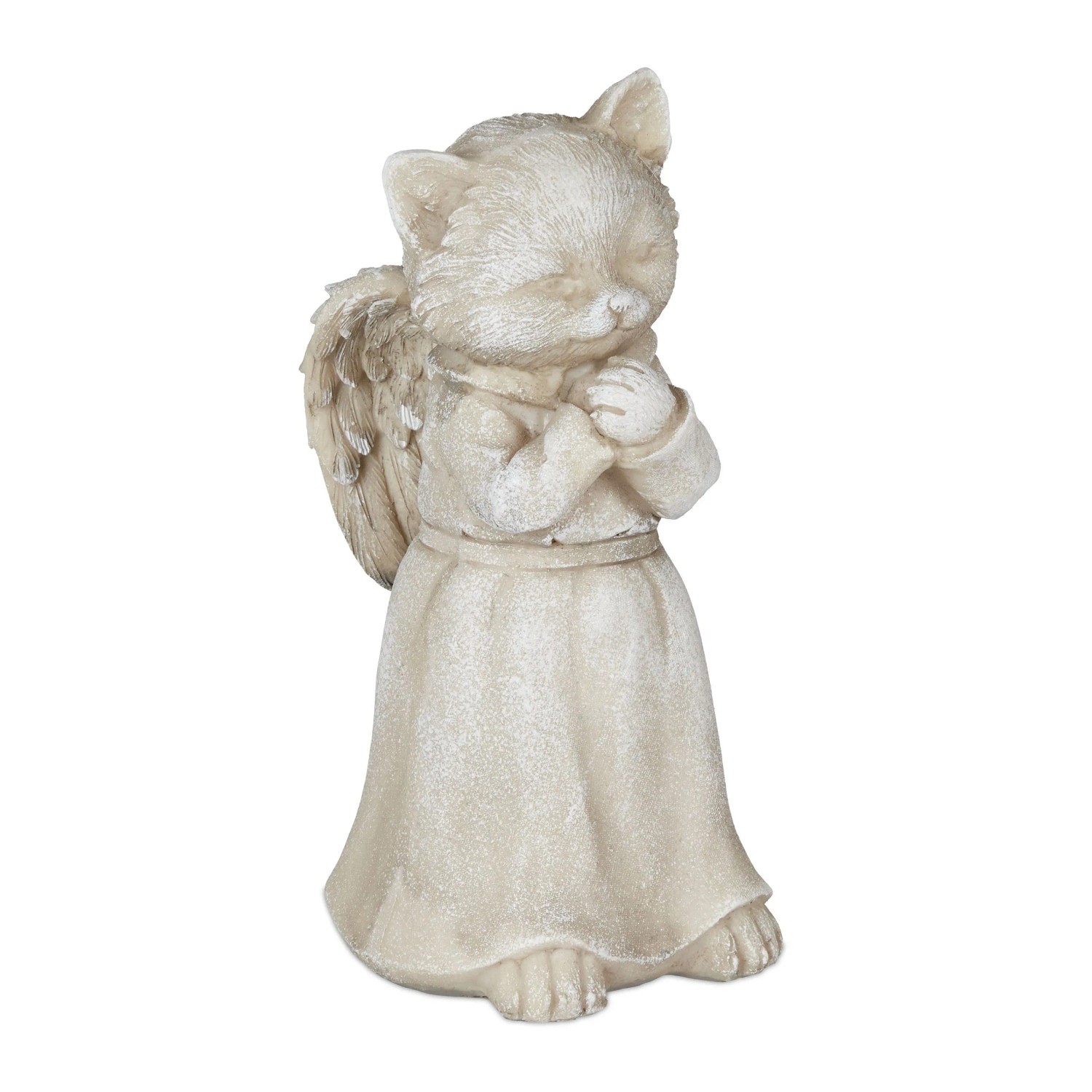 Relaxdays Katzenengel Polyresin Creme Wetterfest 18 cm x 8,5 cm x 9 cm