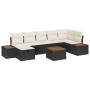 Schwarzes 8-teiliges Garten-Sofa-Set aus Rattan mit Kissen.