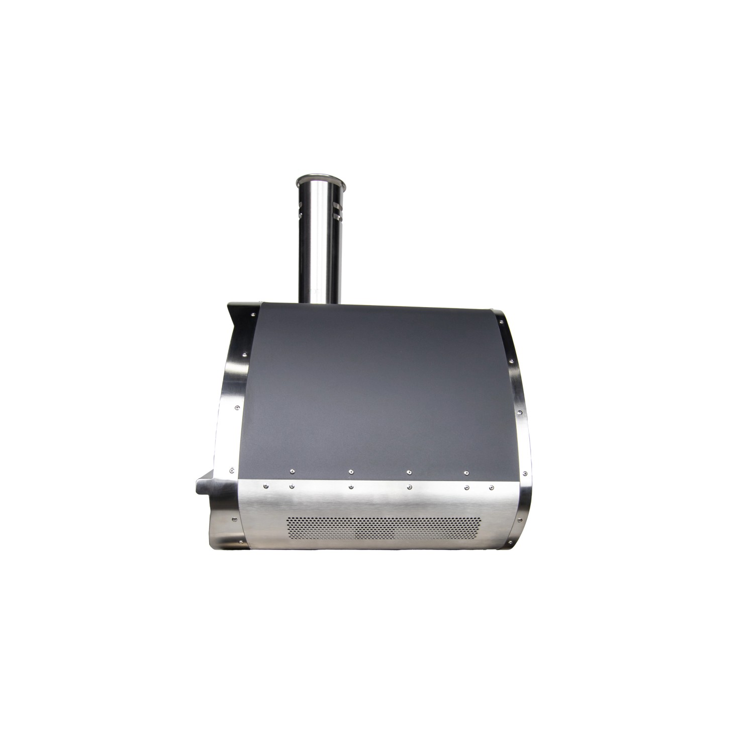 Buschbeck Pizzaofen X1 für Gas und Holz mit Pizzaschieber, Edelstahl und Grau.