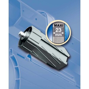 Schellenberg Walzenhülse Maxi, 60x72mm, für Rollladenantriebe. Detailaufnahme der grauen Hülse mit Stahlbolzen.