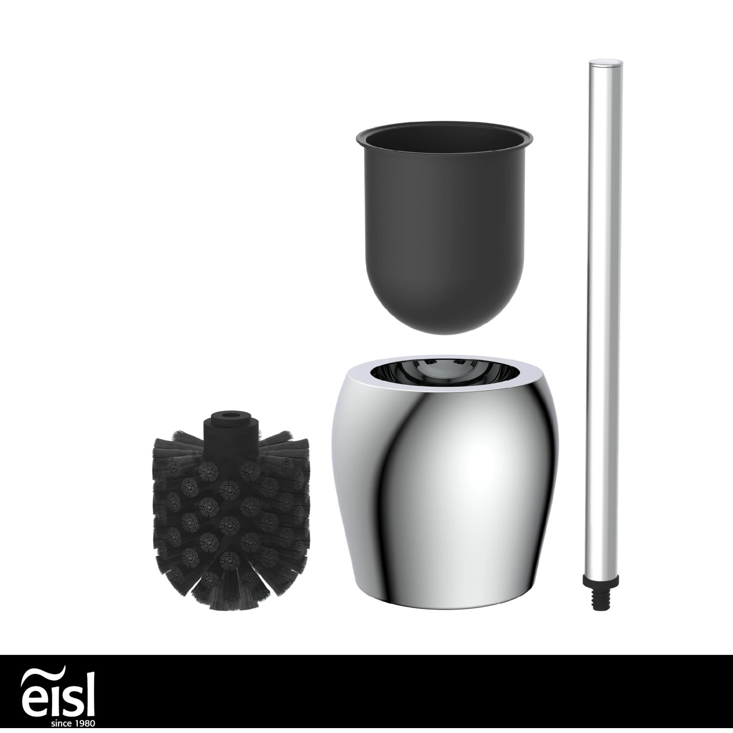 Eisl WC-Bürstenhalter, Chrom, mit Bürste und Behälter. Badaccessoire für die Toilette.
