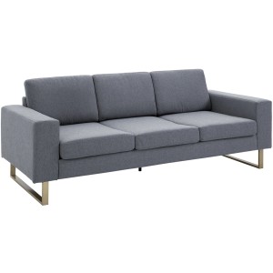 Graues HOMCOM Polstersofa mit Leinenbezug, Armlehnen und Metallfüßen.