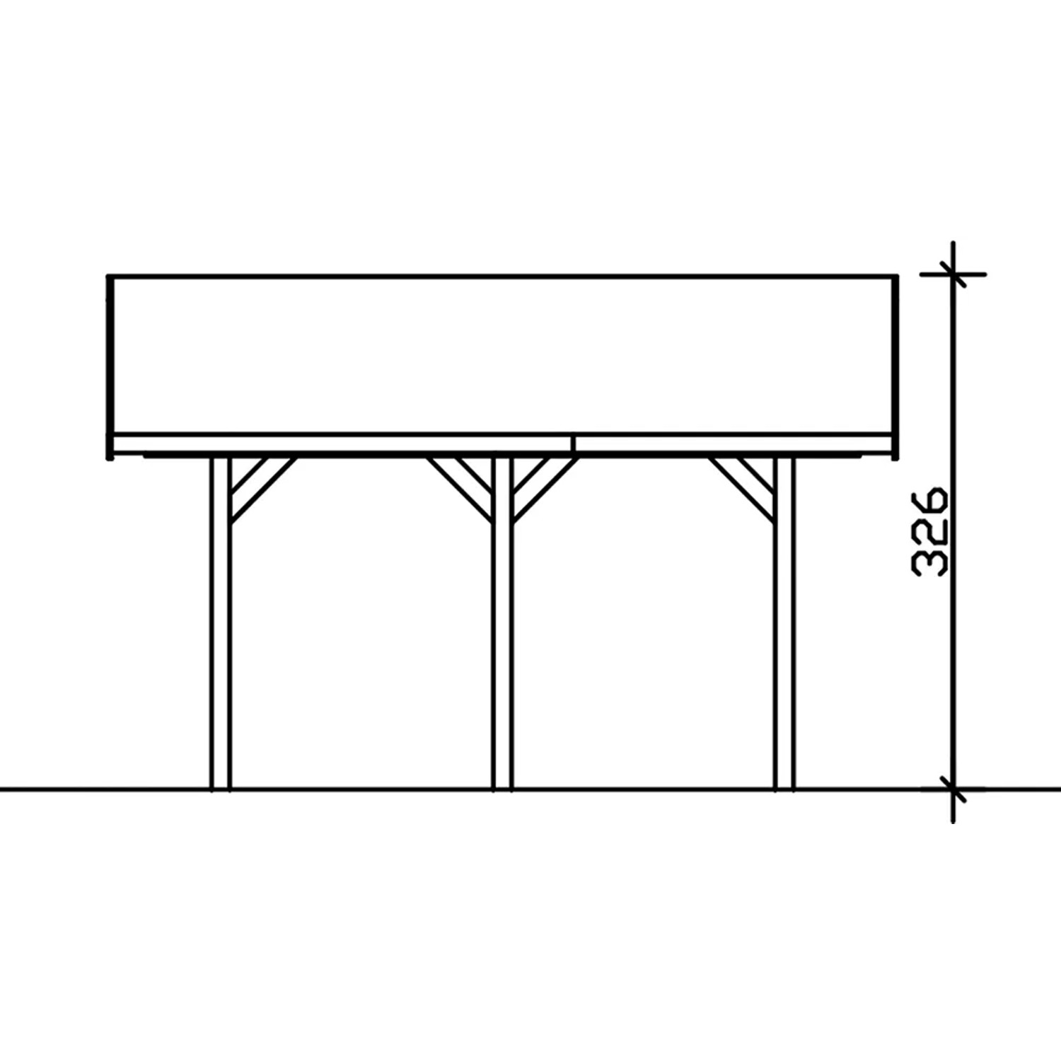 Technische Zeichnung Satteldach-Carport Wallgau mit Maßangabe Höhe 326 cm.