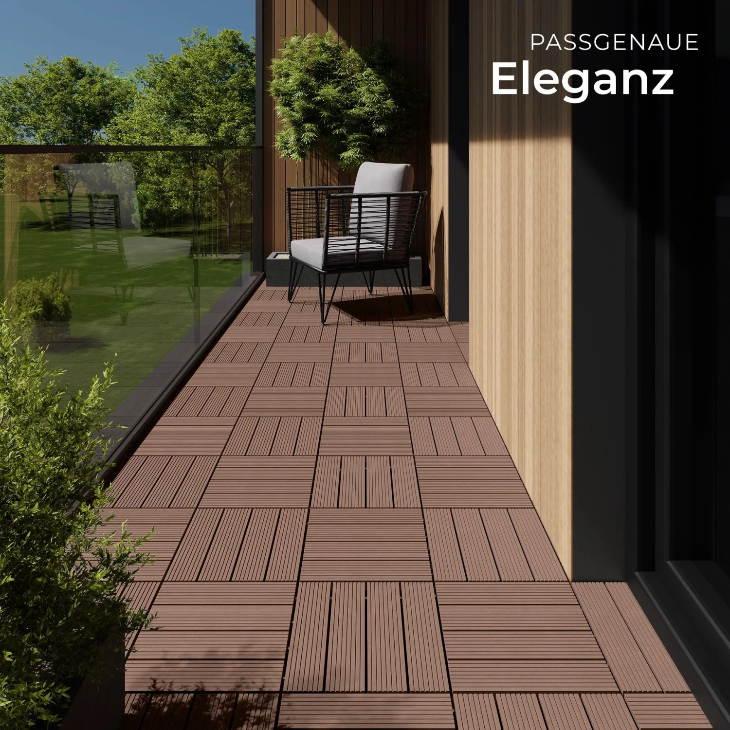 Tectake Terrassenfliesen Tegulas 22Er Set Im Klicksystem Robustes Wpc In Holzoptik 22Er Set 31 x 31 x 2 20 cm Braun_7