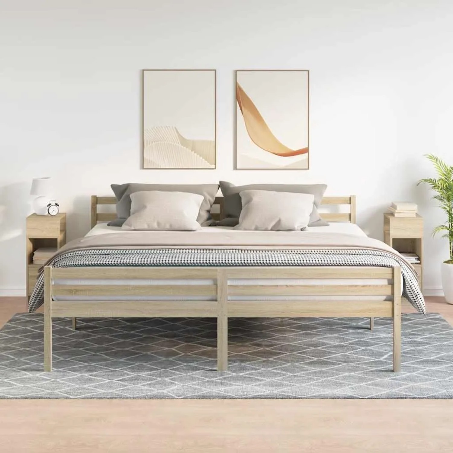 Set aus 2 Nachttischen in Sonoma-Eiche mit Schublade, passend zum Schlafzimmer-Interieur.
