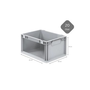 Graue PROREGAL Eurobox NextGen Store, 20 Liter, mit seitlicher Öffnung. Ideal als Transport- und Aufbewahrungsbox.