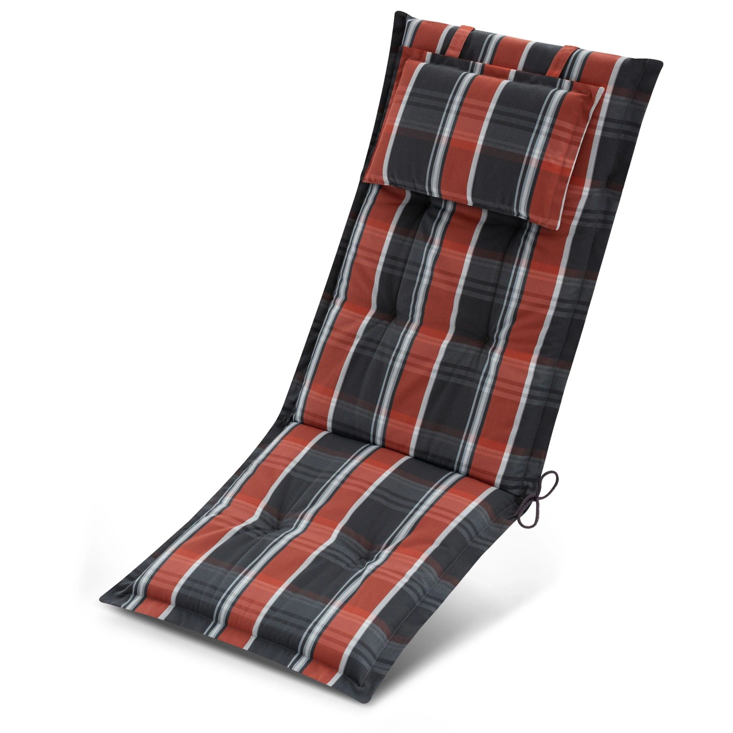 Beautissu Premium Hochlehnerauflage 120x50x7cm Grau-Oranage-Weiß-Kariert