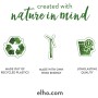 Grafik mit Symbolen: Recycling, Windrad, Auszeichnung. Elho Blumentopf Eigenschaften.