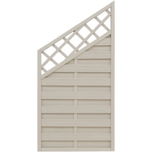 Lasiertes Sichtschutzzaun-Element Country Cream, 180x120/90cm, mit Lattenzaun-Abschluss.