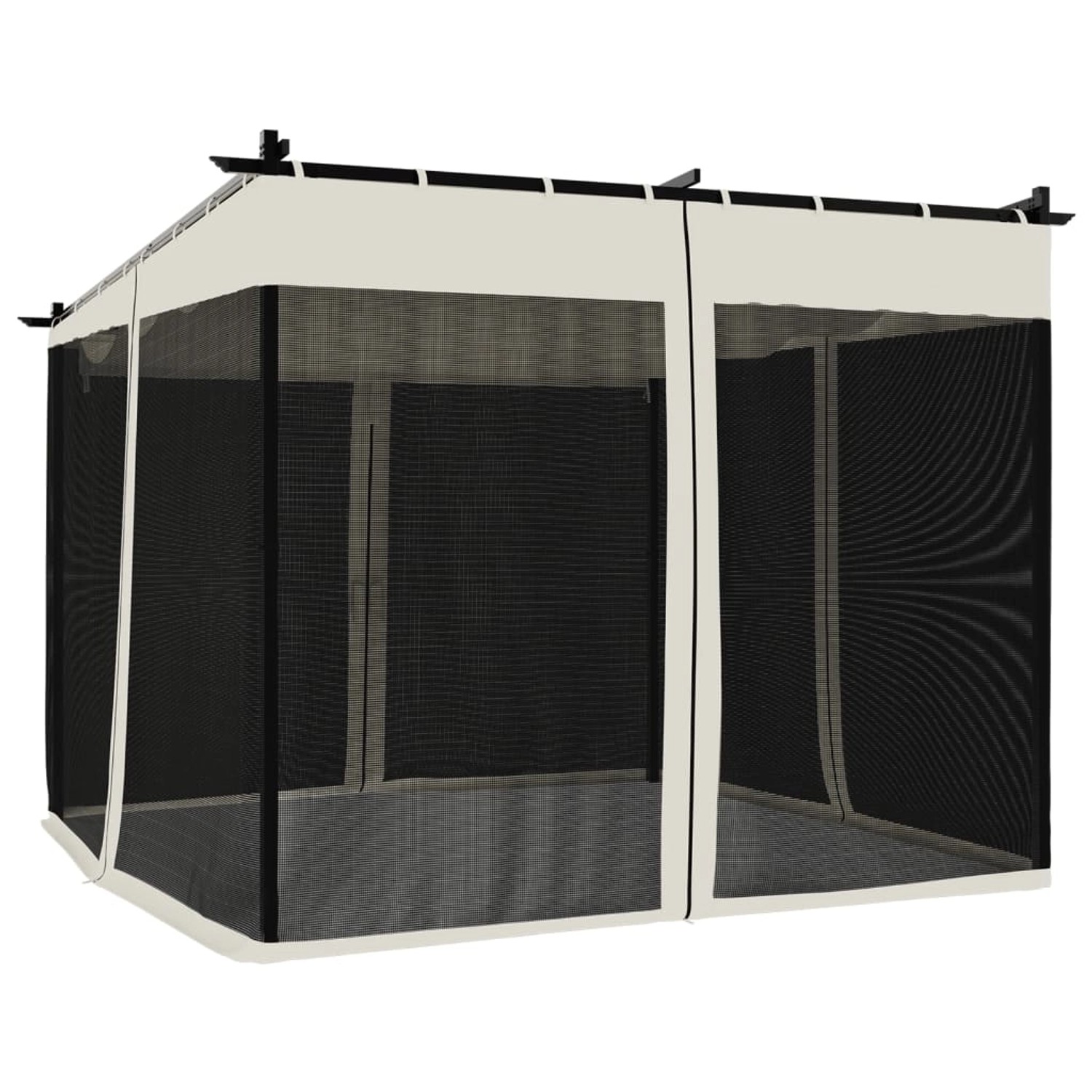 Cremefarbener vidaXL Pavillon 3x3 m mit Stahlrahmen und Netzwänden für den Garten.