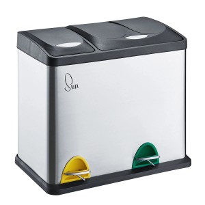 Svita TC2Combo26 Mülleimer zur Mülltrennung, Edelstahl, 8L+18L, silber mit farbigen Pedalen.