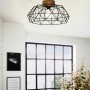 Eglo Deckenleuchte Padstow, 1-flammig, schwarz-natur. Vintage Deckenlampe mit geometrischem Drahtschirm und Holzbaldachin.