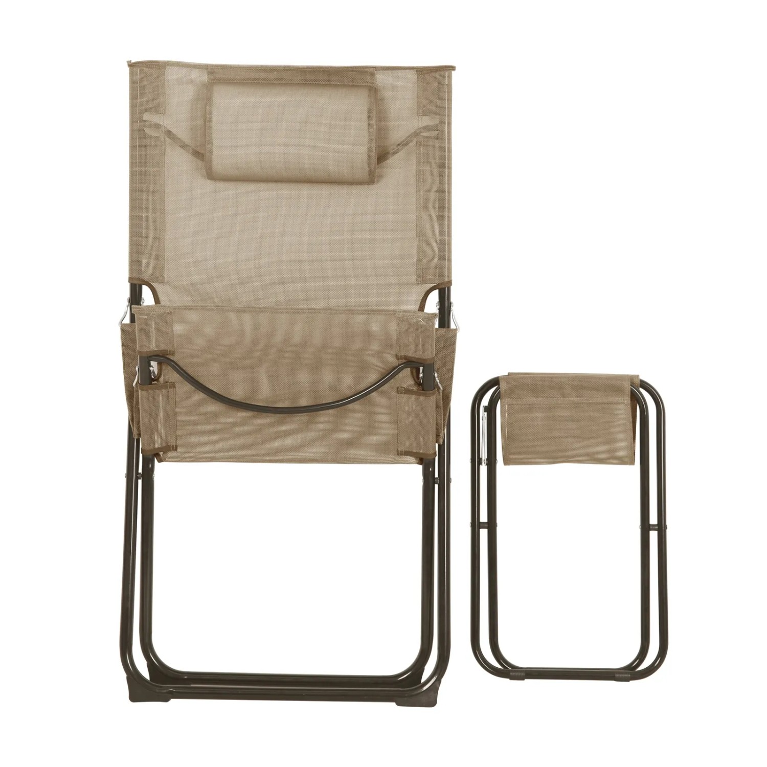 Svita Tomra Liegestuhl mit Hocker, klappbar, taupe. Campingstuhl mit Kopfkissen. Gartenmöbel.
