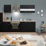 Respekta Küchenzeile KB240ESSC, 240 cm, Schwarz-Eiche Optik mit Elektrogeräten.
