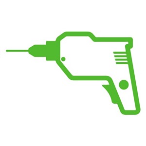 Grüne Bohrmaschine als Symbol für Montagezubehör und Befestigung für Gartenhäuser.