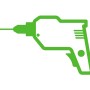 Grüne Bohrmaschine als Symbol für Montagezubehör und Befestigung für Gartenhäuser.