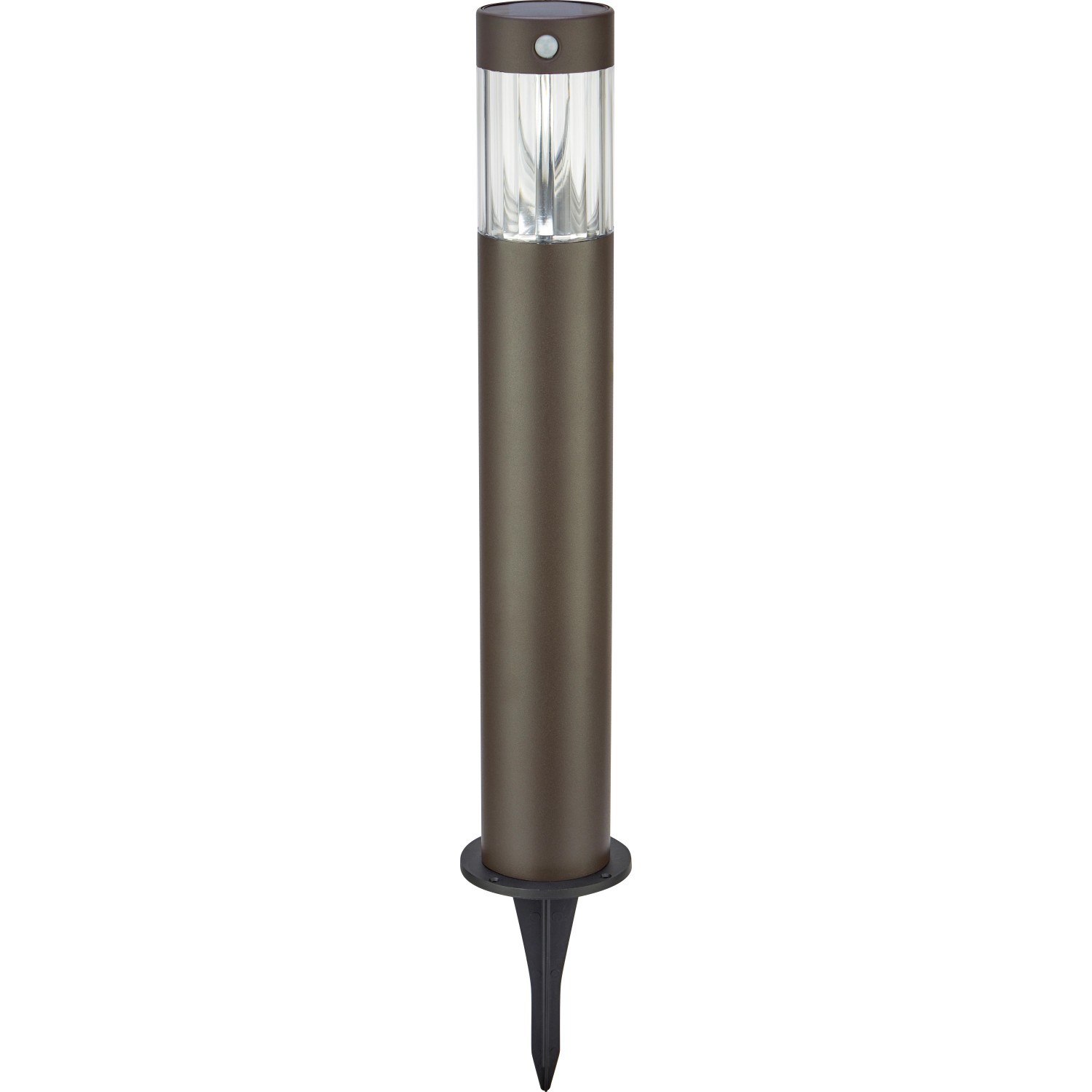 Schwarze Solar-Wegeleuchte mit LED und Bewegungssensor, 64,5 cm hoch.