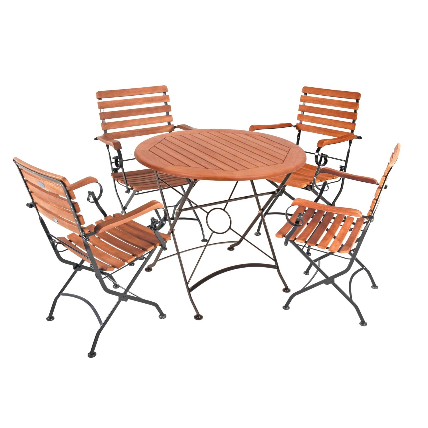 DELUKE Garten-Sitzgruppe SIRI 5-tlg. Eukalyptus HellBraun Tisch Rund Armlehne Gartenmöbel-Set Gartengarnitur Garten-Essgruppe
