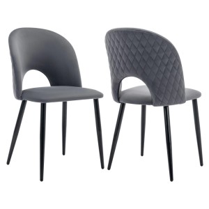 Merax Esszimmerstuhl 2Er Set Grau Samt Metallgestell