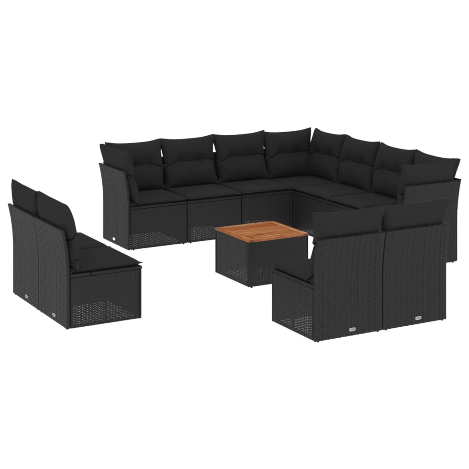 vidaXL 12-tlg Garten-Sofagarnitur mit Kissen Schwarz Poly Rattan Modell 45