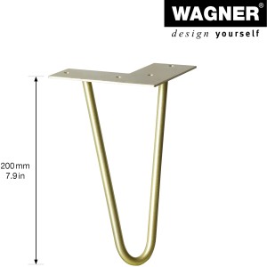 Wagner Möbelbein Hairpin, 200 mm, Pearl Gold, aus Stahl mit Anschraubplatte für Möbelbau.