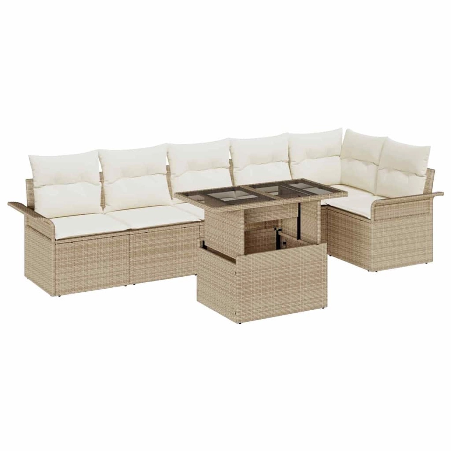 vidaXL Garten-Sofa-Set mit Kissen mit Speicher 7-Tlg Beige Poly Rattan 3357 günstig online kaufen